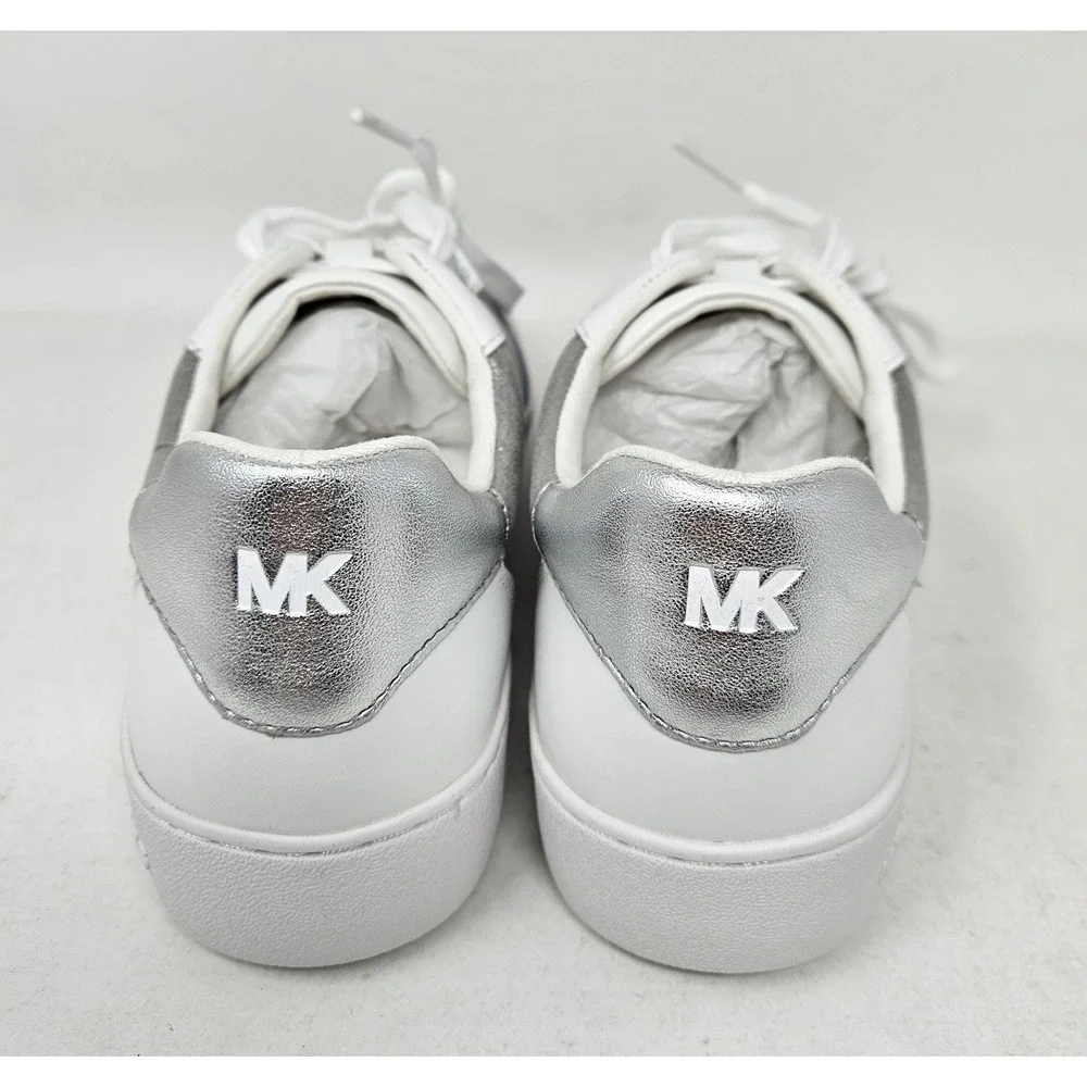 Michael Kors Scotty Casual Leather Sneakers White/Silver Women's Size 6.5M‎ NEW!